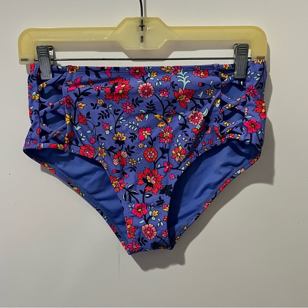 California waves size medium neon blue floral bikini bottom